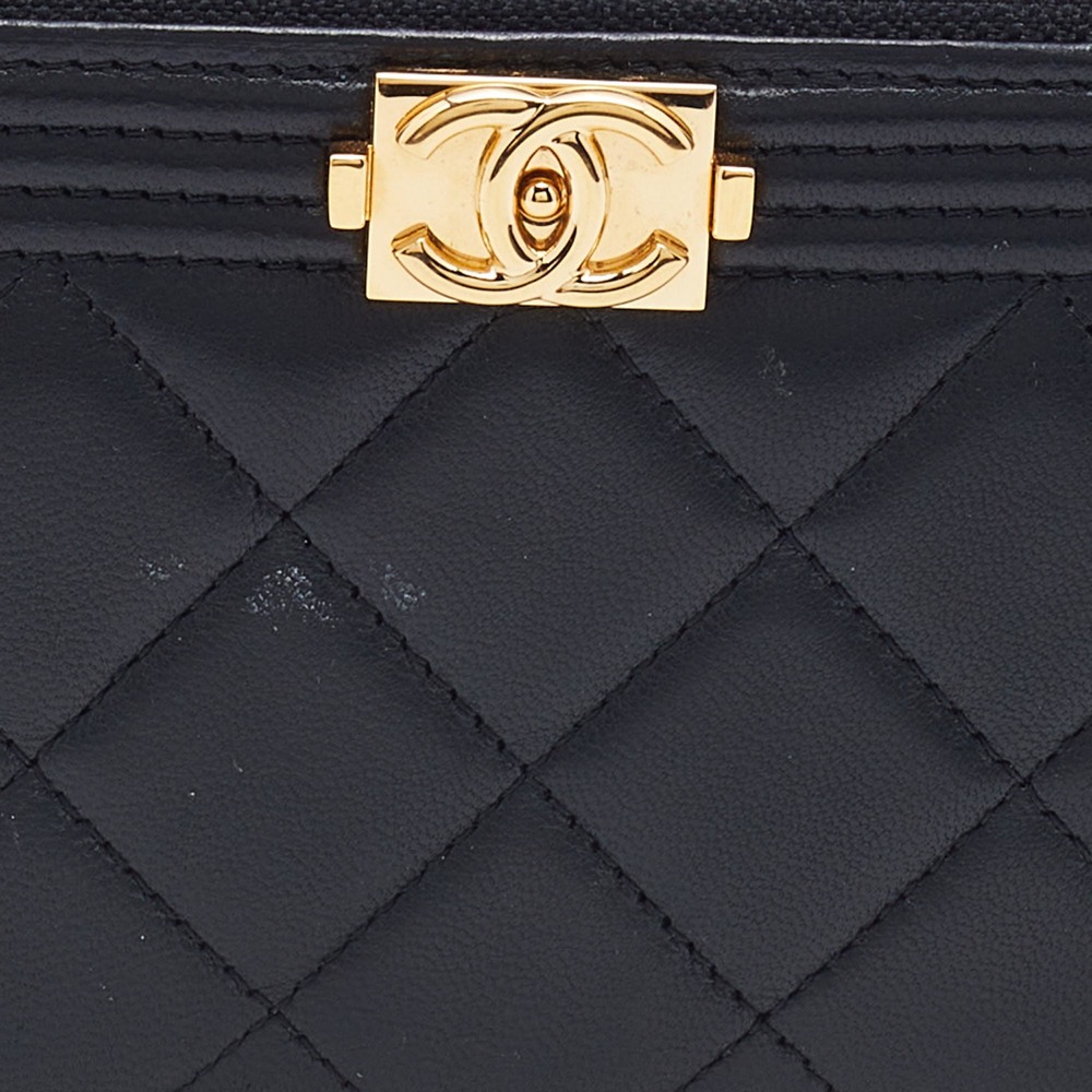 CHANEL Black Quilted Leather Boy Zip Around Wallet - Picture 5 of 8